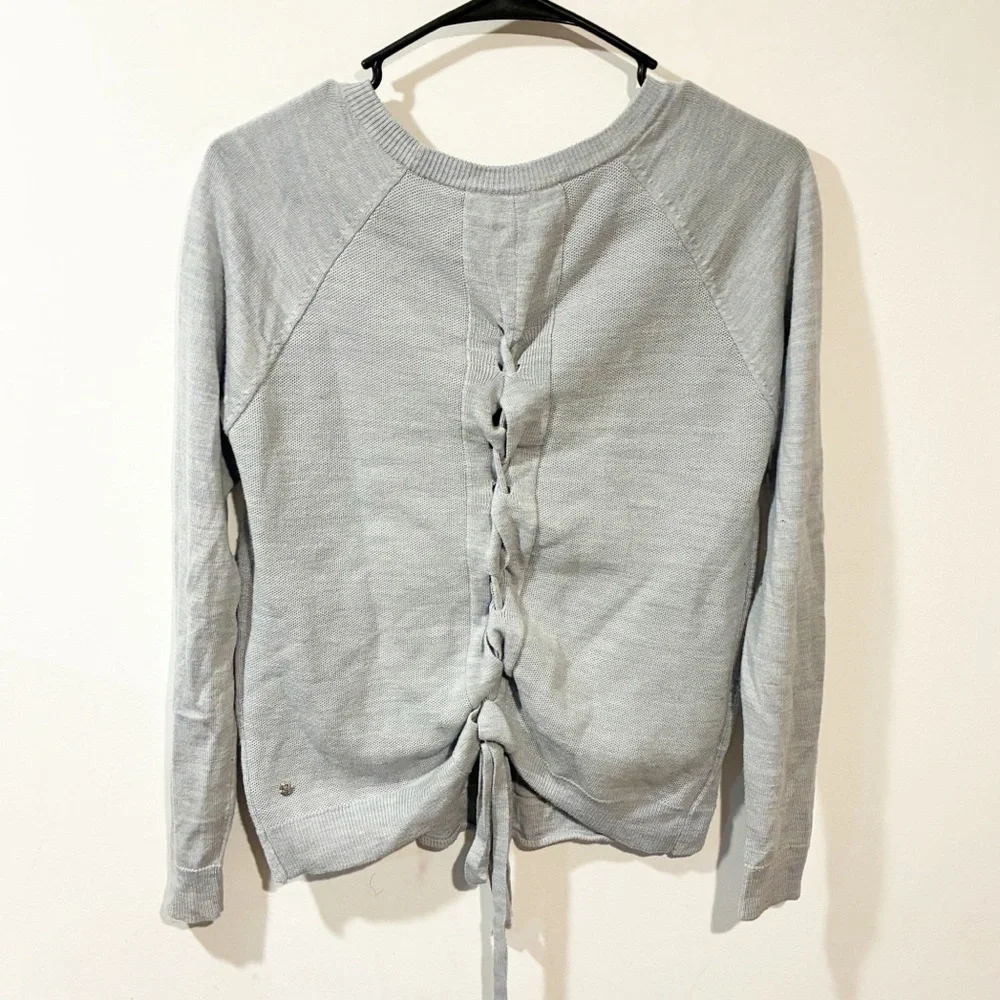 Lululemon Tied To You Sweater‎ Grey Lace Up Tie Back Knit Top